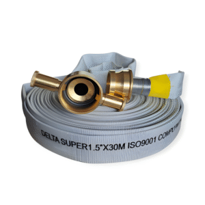 สายดับเพลิงชนิดผ้าใบโพลีเอสเตอร์ 100% ยี่ห้อ DELTA สีขาว ไม่เคลือบPU ขนาด 1.5 นิ้ว / 2.5 นิ้ว ความยาว 20 หรือ 30 เมตร