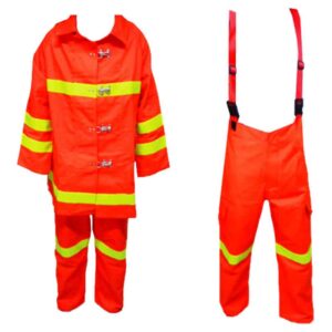 ชุดดับเพลิงในประเทศ เสื้อ+กางเกงดับเพลิงสีส้ม มีแถบสะท้อนเเสง (แบบมีซับในสีดำ)